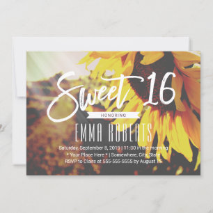 Rustic Sunflower Elegant Floral Sweet 16 Birthday Kaart