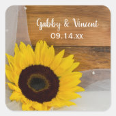 Rustic Sunflower en Bridal Veil country Wedding Vierkante Sticker (Voorkant)