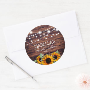 Rustic Sunflower en Lights Sweet 16 Hartelijk dank Ronde Sticker