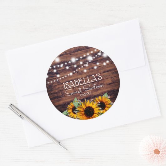 Rustic Sunflower en Lights Sweet 16 Hartelijk dank Ronde Sticker (Envelop)