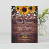 Rustic Sunflower en Twinkle Lights Sweet 16 Kaart (Staand voorkant)
