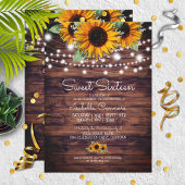 Rustic Sunflower en Twinkle Lights Sweet 16 Kaart