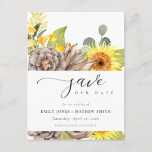 RUSTIC SUNFLOWER EUCALYPTUS FLORAL BEWAREN DE DATU AANKONDIGINGSKAART