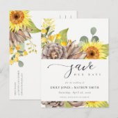 RUSTIC SUNFLOWER EUCALYPTUS FLORAL BEWAREN DE DATU AANKONDIGINGSKAART (Voorkant / Achterkant)