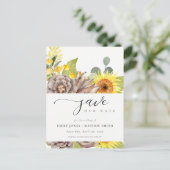 RUSTIC SUNFLOWER EUCALYPTUS FLORAL BEWAREN DE DATU AANKONDIGINGSKAART (Staand voorkant)