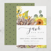 RUSTIC SUNFLOWER EUCALYPTUS FLORAL BEWAREN DE DATU KAART (Voorkant / Achterkant)