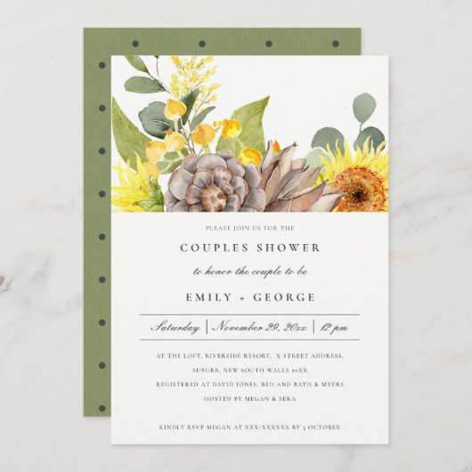 RUSTIC SUNFLOWER EUCALYPTUS FLORAL COUPLY SHOWER KAART (Voorkant / Achterkant)