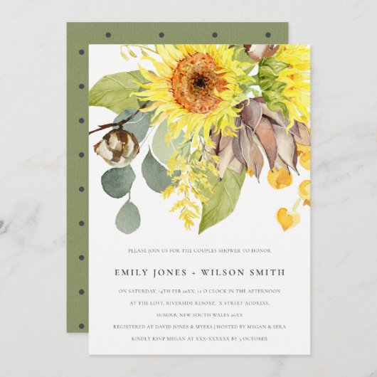 RUSTIC SUNFLOWER EUCALYPTUS FLORAL COUPLY SHOWER KAART (Voorkant / Achterkant)