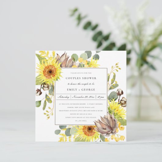 RUSTIC SUNFLOWER EUCALYPTUS FLORAL COUPLY SHOWER KAART (Staand voorkant)