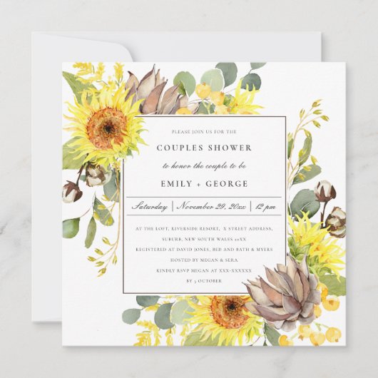 RUSTIC SUNFLOWER EUCALYPTUS FLORAL COUPLY SHOWER KAART (Voorkant)