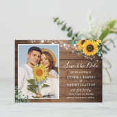 Rustic Sunflower Eucalyptus Floral Photo Wedding Save The Date (Staand voorkant)