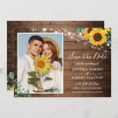 Rustic Sunflower Eucalyptus Floral Photo Wedding Save The Date (Voorkant / Achterkant)