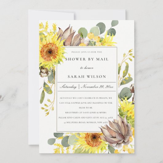 RUSTIC SUNFLOWER EUCALYPTUS FLORAL SHOWER BY MAIL KAART (Voorkant)