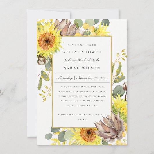 RUSTIC SUNFLOWER EUCALYPTUS FLORAL VRIJGEZELLENFEE KAART (Voorkant)