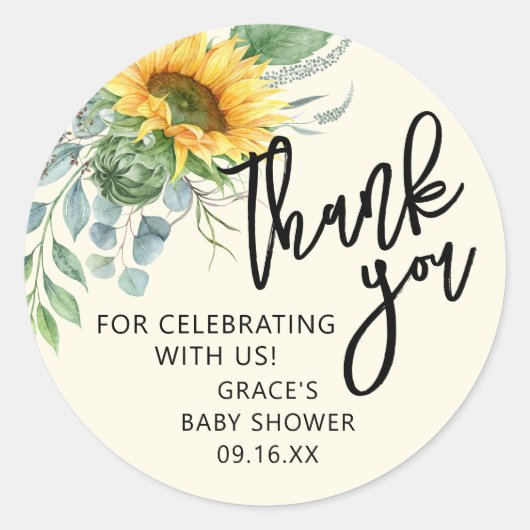 Rustic Sunflower Eucalyptus Greenery Hartelijk dan Ronde Sticker (Voorkant)