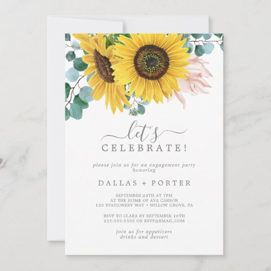 Rustic Sunflower Eucalyptus Let's Celebrate Kaart (Voorkant)