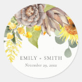 RUSTIC SUNFLOWER EUCALYPTUS PIJNVLOEDING RONDE STICKER (Voorkant)