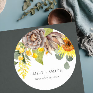 RUSTIC SUNFLOWER EUCALYPTUS PIJNVLOEDING RONDE STICKER