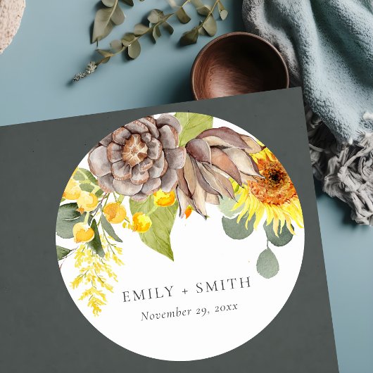 RUSTIC SUNFLOWER EUCALYPTUS PIJNVLOEDING RONDE STICKER