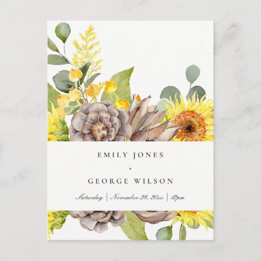 RUSTIC SUNFLOWER EUCALYPTUS PIJNVLOEDING UITNODIGING BRIEFKAART (Voorkant)