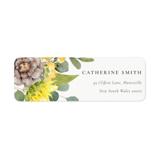 RUSTIC SUNFLOWER EUCALYPTUS PINFLORAAL ADRES ETIKET (Voorkant)