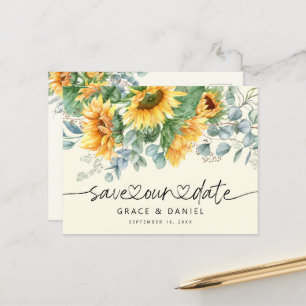 Rustic Sunflower Eucalyptus Save Our Date Aankondigingskaart