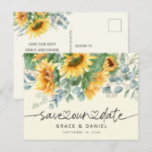 Rustic Sunflower Eucalyptus Save Our Date Aankondigingskaart (Voorkant / Achterkant)