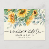 Rustic Sunflower Eucalyptus Save Our Date Aankondigingskaart (Voorkant)