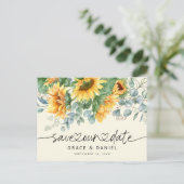 Rustic Sunflower Eucalyptus Save Our Date Aankondigingskaart (Staand voorkant)