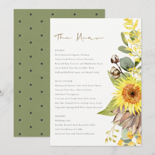 RUSTIC SUNFLOWER EUCALYPTUS WATERVERF FLORAL MENU (Voorkant / Achterkant)