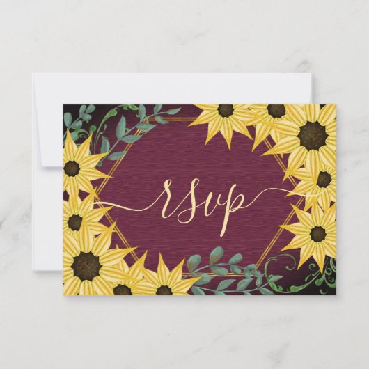 Rustic Sunflower Eucalyptus Wood Watercolor Floral RSVP Kaartje (Voorkant)