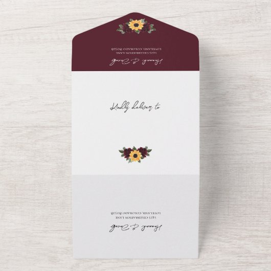 Rustic Sunflower Fall Weddenschap met RSVP All In One Uitnodiging (Buitenkant)