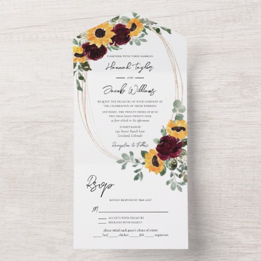 Rustic Sunflower Fall Weddenschap met RSVP All In One Uitnodiging (Binnen)
