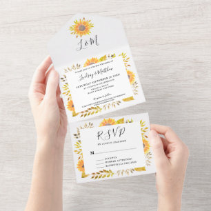 Rustic Sunflower Fall Wedding All In One Uitnodiging
