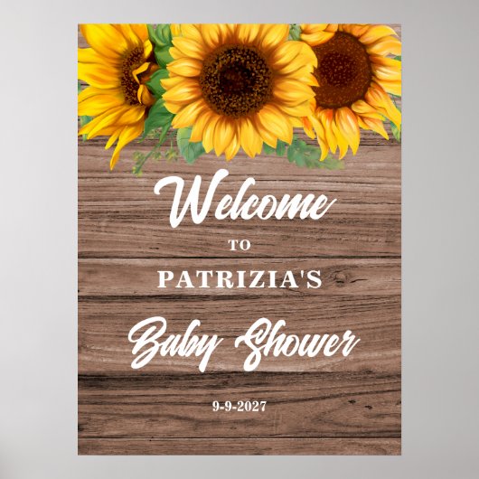 Rustic Sunflower Fall Welcome Baby Shower  Poster (Voorkant)