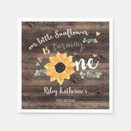 Rustic Sunflower First Birthday Party Napkins Servet