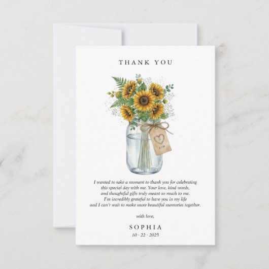 Rustic Sunflower Flat Thank You Card Bedankkaart (Voorkant)