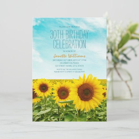 Rustic Sunflower Floral 30e verjaardag Kaart (Staand voorkant)