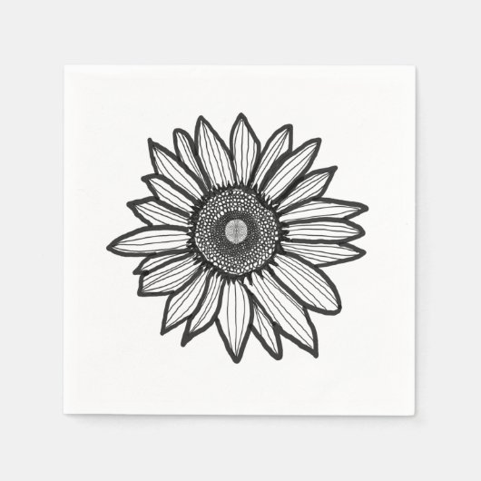 Rustic Sunflower Floral Black & White Napkin Servet (Voorkant)