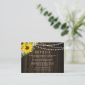 Rustic Sunflower Floral Greenery Wedding Details Informatiekaartje (Staand voorkant)
