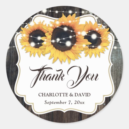 Rustic Sunflower Floral Hartelijk dank Ronde Sticker (Voorkant)
