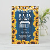Rustic Sunflower Floral Navy Blue Barn Baby shower Kaart (Staand voorkant)