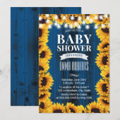 Rustic Sunflower Floral Navy Blue Barn Baby shower Kaart (Voorkant / Achterkant)