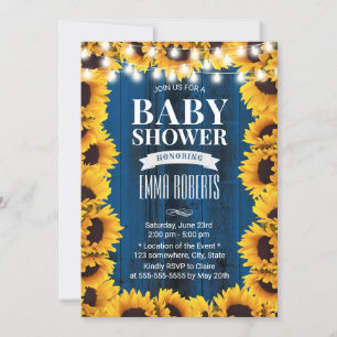 Rustic Sunflower Floral Navy Blue Barn Baby shower Kaart