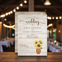 Rustic Sunflower Floral on Wood Wedding Invitation Kaart