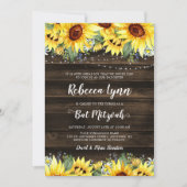 Rustic Sunflower Floral String Lights Bat Mitzvah Kaart (Voorkant)