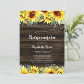 Rustic Sunflower Floral String Lights Quinceanera Kaart (Staand voorkant)