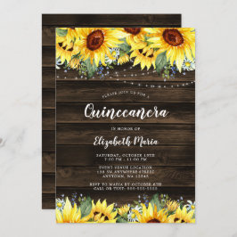 Rustic Sunflower Floral String Lights Quinceanera Kaart