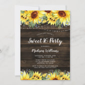 Rustic Sunflower Floral String Lights Sweet 16 Kaart (Voorkant)