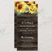 Rustic Sunflower Floral String Lights Wedding Programmakaart (Voorkant / Achterkant)